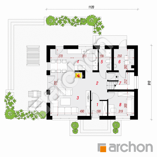 Проект дома ARCHON+ Дом в рододендронах 16 (В) План першого поверху