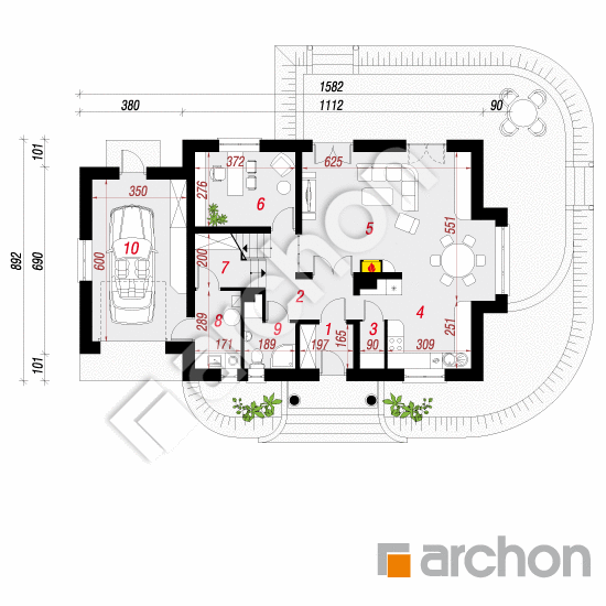 Проект будинку ARCHON+ Будинок у вербені 5 вер.2 План першого поверху