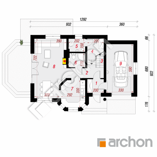 Проект дома ARCHON+ Дом в ананасах вер.2 План першого поверху