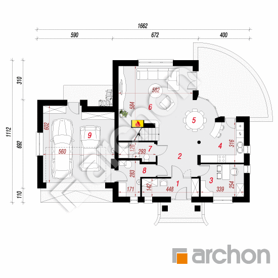 Проект будинку ARCHON+ Будинок в алое 3 вер.2 План першого поверху