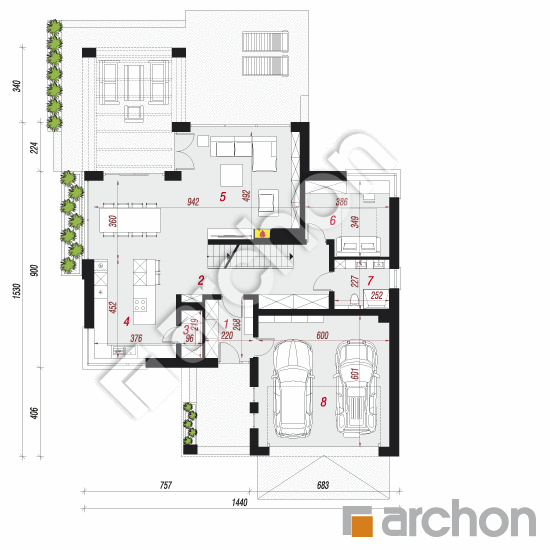 Проект будинку ARCHON+ Будинок у феліціях (Г2П) План першого поверху