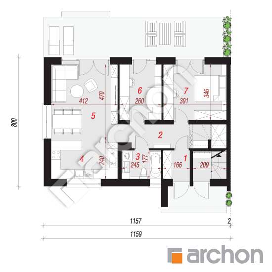 Проект дома ARCHON+ Дом в халезиях 6 (Р2Б) План першого поверху