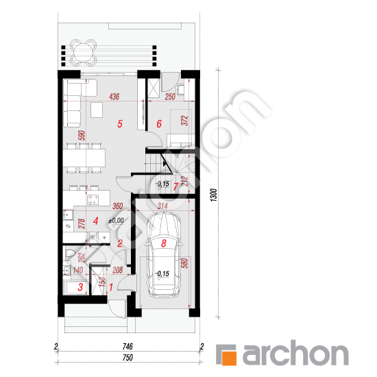 Проект будинку ARCHON+ Будинок в катанахнах (ГС) План першого поверху