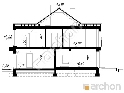 Проєкт будинку ARCHON+ Будинок під гінко 7 (ГСН) Розріз будинку