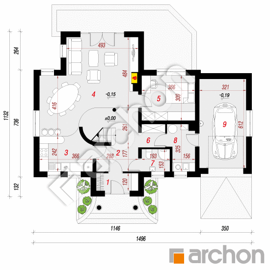 Проект дома ARCHON+ Дом в лаванде вер. 2 План першого поверху