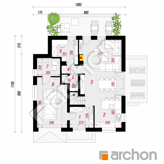 Проект дома ARCHON+ Дом в волчьих ягодах 2 План першого поверху