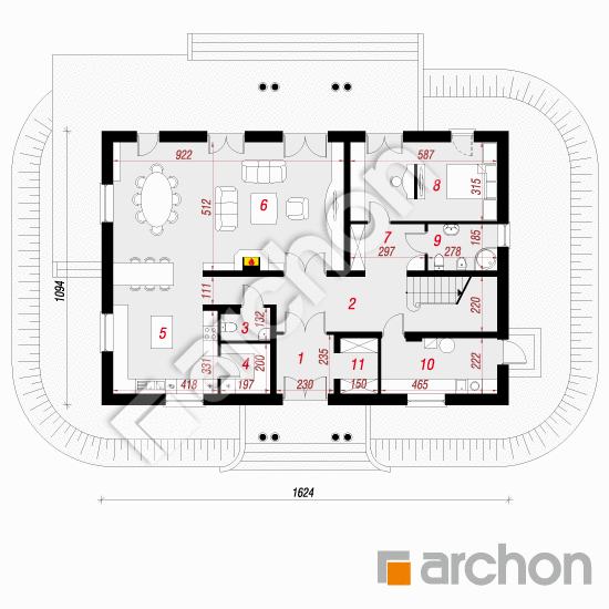 Проект дома ARCHON+ Дом в форзициях План першого поверху