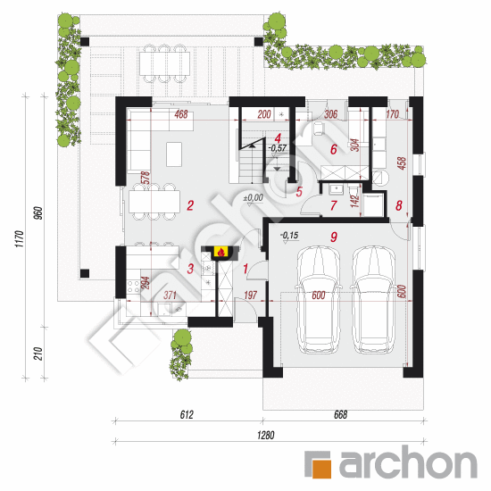 Проект будинку ARCHON+ Будинок в нефрісах (Г2) План першого поверху