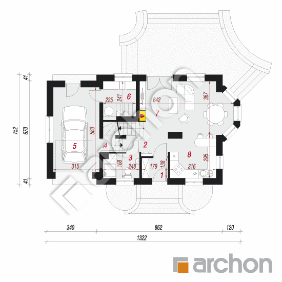 Проект дома ARCHON+ Дом в перловнике вер.3 План першого поверху