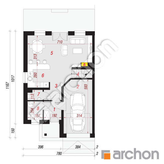 Проект будинку ARCHON+ Будинок в клематисах 10 (АБ) вер. 2 План першого поверху