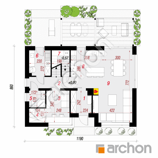 Проект дома ARCHON+ Дом в косариках 4 План першого поверху