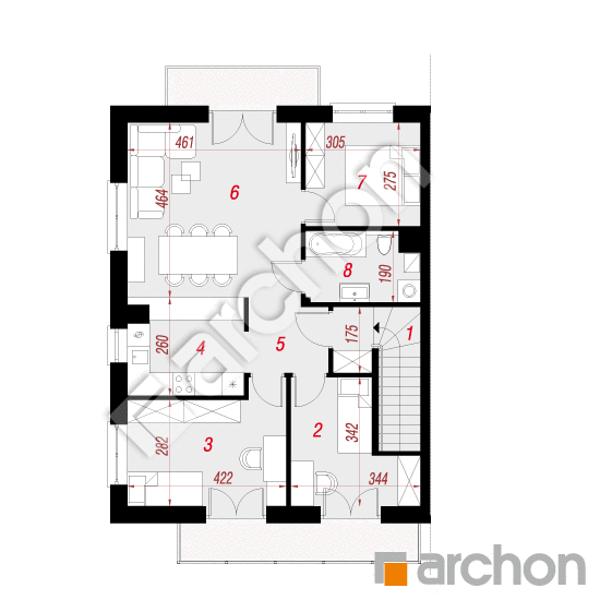 Проект будинку ARCHON+ Будинок в калвілах 2 (АБ) План першого поверху