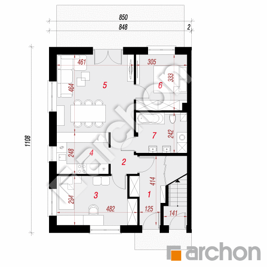 Проект дома ARCHON+ Дом в калвилах 2 (АБ) План першого поверху