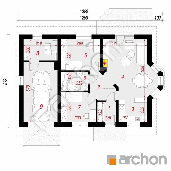 Проект дома ARCHON+ Дом в ягодах 2 План першого поверху