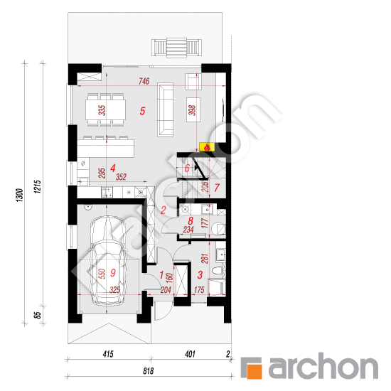 Проект дома ARCHON+ Дом под гинко 25 (ГБ) План першого поверху