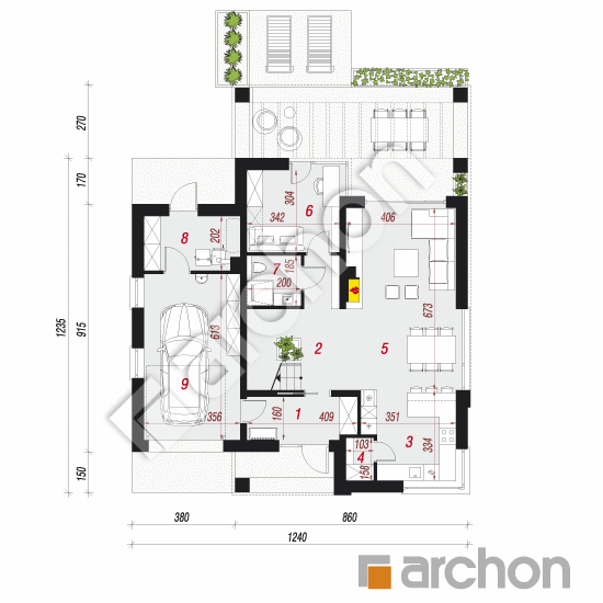 Проект дома ARCHON+ Дом в рабатках План першого поверху