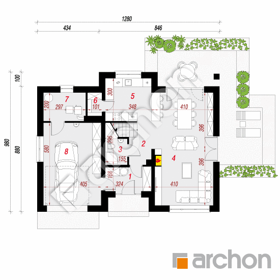 Проект будинку ARCHON+ Будинок в шафлерах План першого поверху
