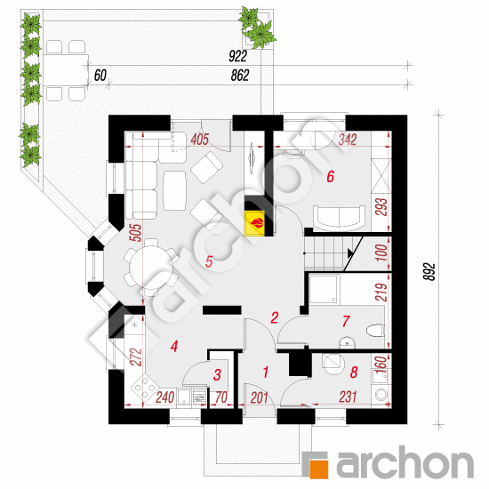 Проект будинку ARCHON+ Будинок в рододендронах (Т) План першого поверху