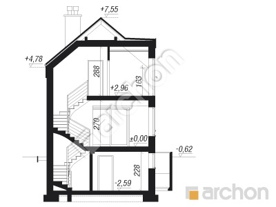Проект дома ARCHON+ Дом в подбелах (П) вер.2 Розріз будинку
