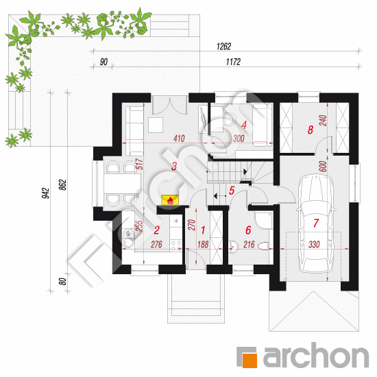 Проект будинку ARCHON+ Будинок в рододендронах 15 (ПН) План першого поверху