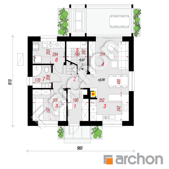 Проект будинку ARCHON+ Будинок в хлорофітумі 23 (Е) ВДЕ План першого поверху