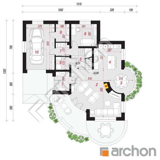 Проект дома ARCHON+ Дом в бересклете вер.2 План першого поверху