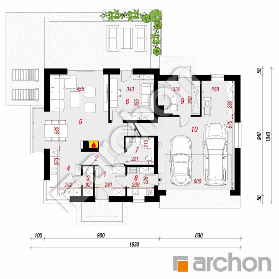 Проект дома ARCHON+ Дом в нектаринах 4 (Г2Н) План першого поверху