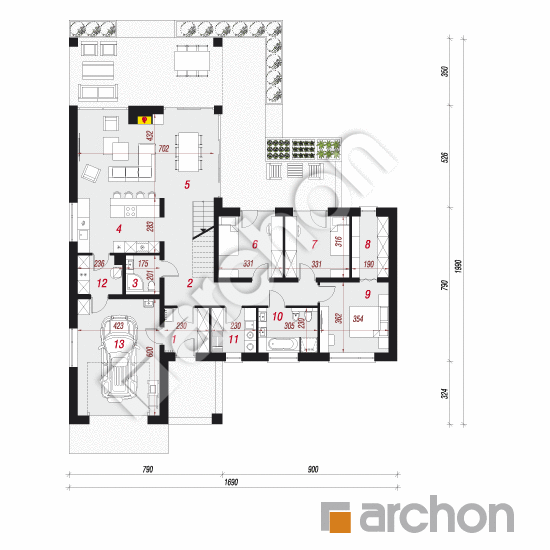 Проект дома ARCHON+ Дом в розах 2 (Г) План першого поверху