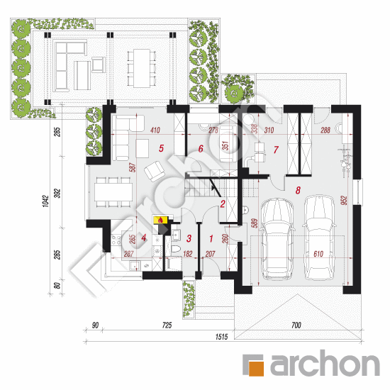 Проект дома ARCHON+ Дом в рододендронах 15 (Г2Н) План першого поверху