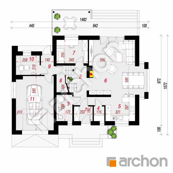 Проєкт будинку ARCHON+ Будинок в тамариску 10 (Н) План першого поверху