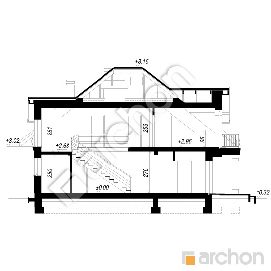 Проект дома ARCHON+ Дом в тимьяне 2 Розріз будинку