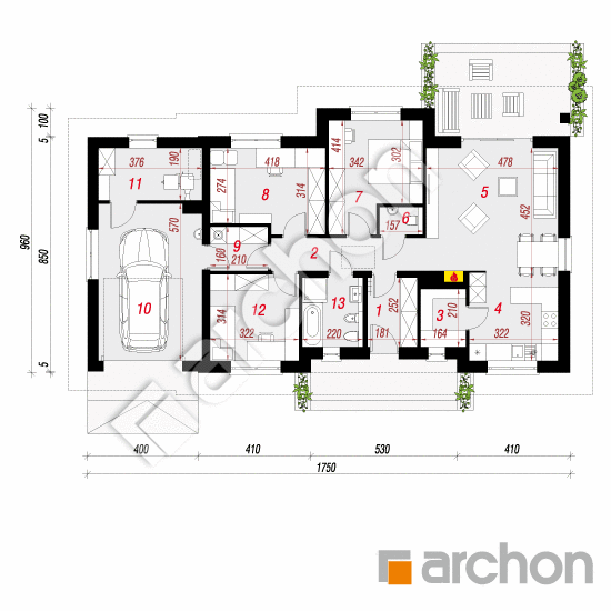 Проект будинку ARCHON+ Будинок у вівсянниці (Г) План першого поверху