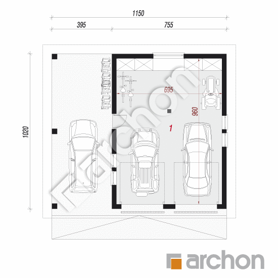 Проект будинку ARCHON+ Г31 - Двомісний гараж План першого поверху