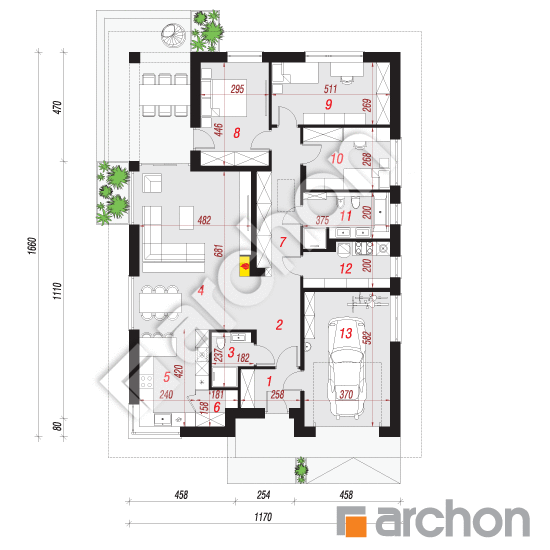 Проект будинку ARCHON+ Будинок в хакетіях 12 (ГЕ) План першого поверху