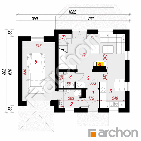 Проект дома ARCHON+ Дом в бруснике (Г) вер.2 План першого поверху