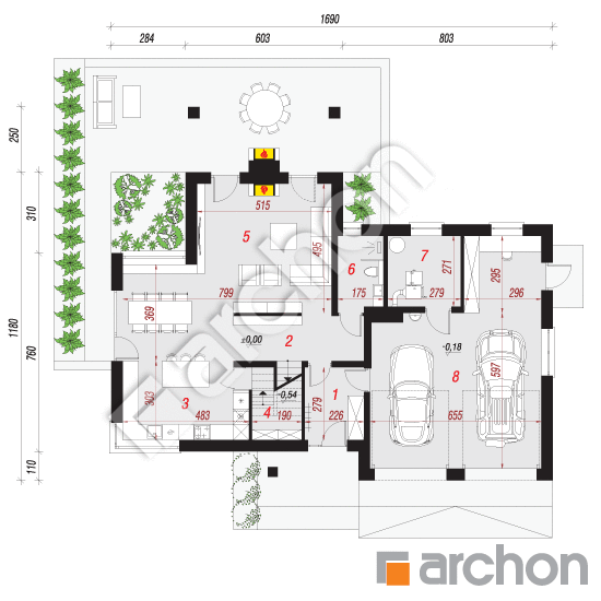 Проект будинку ARCHON+ Будинок в брунерах 3 (Г2) План першого поверху