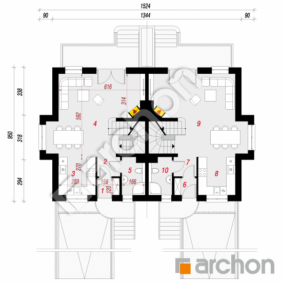 Проект дома ARCHON+ Дом в цикламенах 4 (ПР2А) План першого поверху