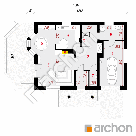 Проект дома ARCHON+ Дом в бархатцах (М) План першого поверху