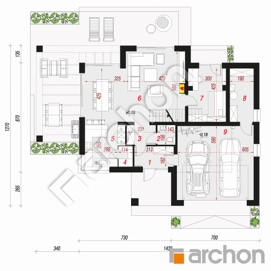 Проект дома ARCHON+ Вилла Миранда 9 (Г2) План першого поверху