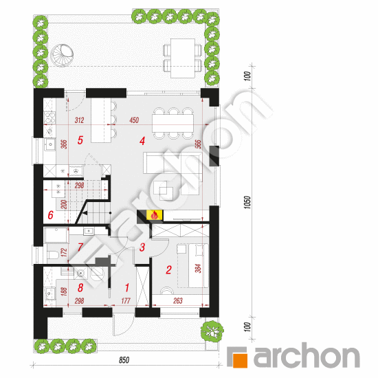 Проект будинку ARCHON+ Будинок в малинівці 36 План першого поверху