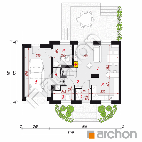 Проект будинку ARCHON+ Будинок у перлівці (СН) План першого поверху