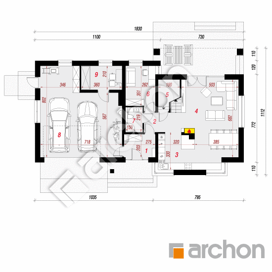 Проект дома ARCHON+ Дом в спатифиллуме 2 (Г2) План першого поверху