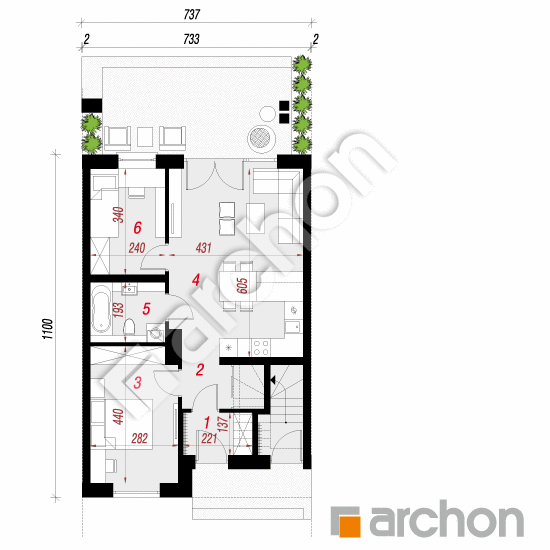 Проект будинку ARCHON+ Будинок в фіалках 16 (Р2С) План першого поверху