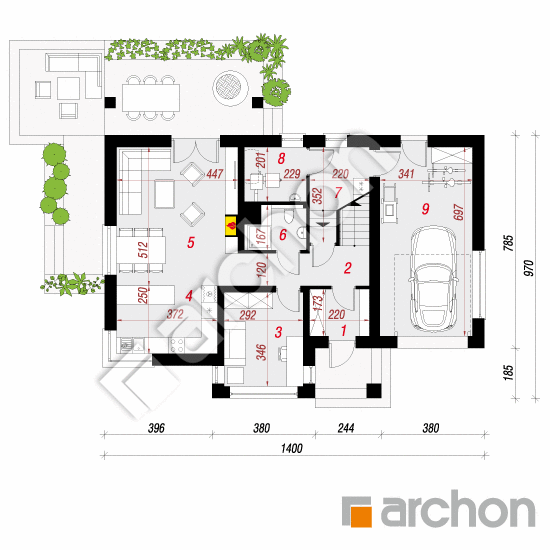 Проект будинку ARCHON+ Будинок в аріземах План першого поверху