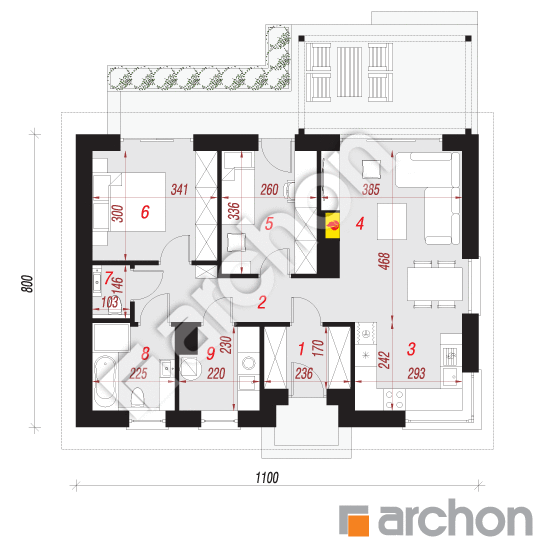 Проект дома ARCHON+ Дом в черешне 2 План першого поверху