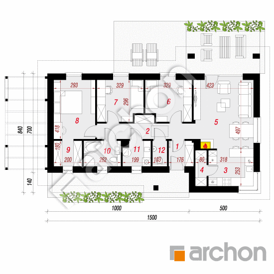Проект будинку ARCHON+ Будинок в плюмеріях 2 План першого поверху