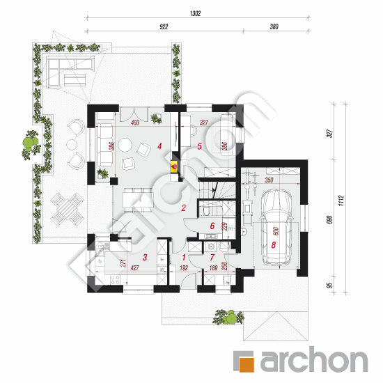 Проект дома ARCHON+ Дом под фисташковым деревом (Г) вер.2 План першого поверху