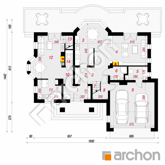 Проект будинку ARCHON+ Будинок в кориці План першого поверху