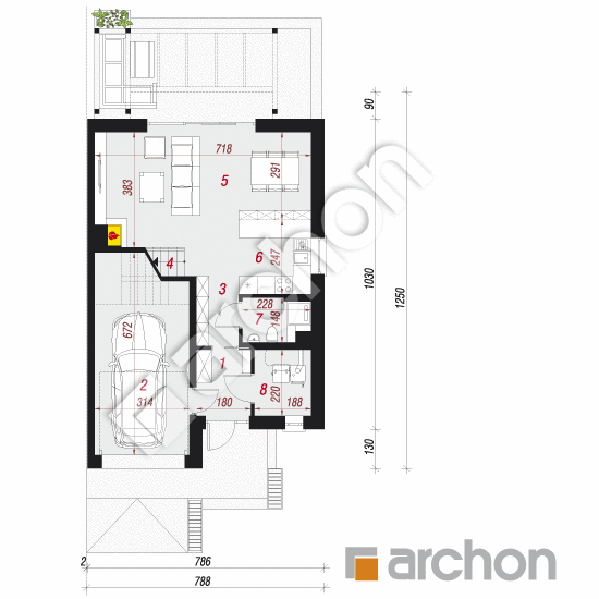 Проект дома ARCHON+ Дом в клематисах 22 (Б) вер. 2 План першого поверху