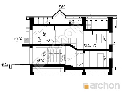 Проєкт будинку ARCHON+ Будинок в антонівці 2 (Г) вер. 2 Розріз будинку